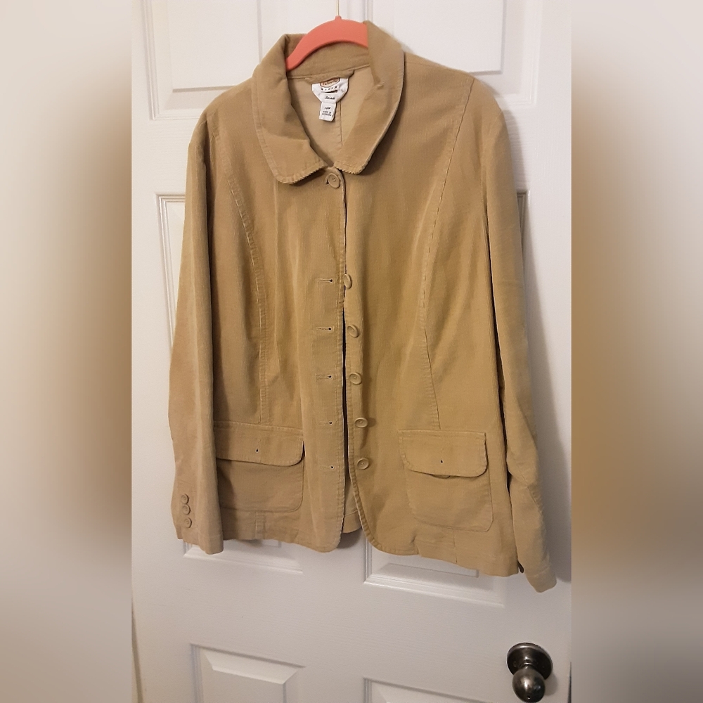 Talbots Stretch 14W Camel Tan Neutral Sand Corduroy Blazer